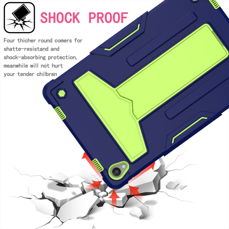 For Lenovo Tab P11 (Tab-J606F) T-shaped Bracket Contrast Color Shockproof PC + Silicone Flat Protective Case(Navy Blue + Yellow Green) by buy2fix