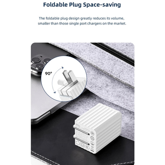 ROCK T46 22.5W PD USB-C / Type-C + MFI USB Mini Dual Ports Super Silicon Travel Charger with Foldable Pin, US Plug(White) by ROCK