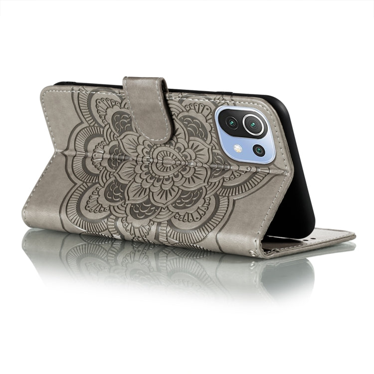 For Xiaomi Mi 11 Lite Mandala Embossing Pattern Horizontal Flip PU Leather Case with Holder & Card Slots & Wallet & Lanyard(Grey) - Xiaomi Cases by buy2fix | Online Shopping UK | buy2fix