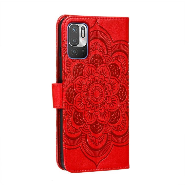 For Xiaomi Redmi Note 10 5G Mandala Embossing Pattern Horizontal Flip PU Leather Case with Holder & Card Slots & Wallet & Lanyard(Red) - Xiaomi Cases by buy2fix | Online Shopping UK | buy2fix