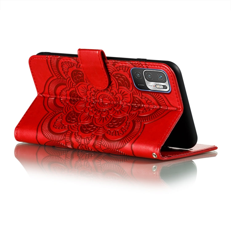 For Xiaomi Redmi Note 10 5G Mandala Embossing Pattern Horizontal Flip PU Leather Case with Holder & Card Slots & Wallet & Lanyard(Red) - Xiaomi Cases by buy2fix | Online Shopping UK | buy2fix