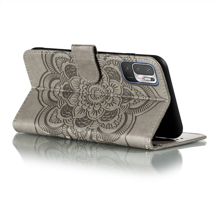 For Xiaomi Redmi Note 10 5G Mandala Embossing Pattern Horizontal Flip PU Leather Case with Holder & Card Slots & Wallet & Lanyard(Grey) - Xiaomi Cases by buy2fix | Online Shopping UK | buy2fix