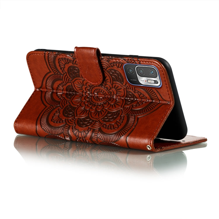 For Xiaomi Redmi Note 10 5G Mandala Embossing Pattern Horizontal Flip PU Leather Case with Holder & Card Slots & Wallet & Lanyard(Brown) - Xiaomi Cases by buy2fix | Online Shopping UK | buy2fix