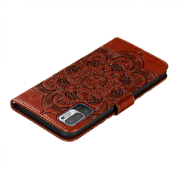 For Xiaomi Redmi Note 10 5G Mandala Embossing Pattern Horizontal Flip PU Leather Case with Holder & Card Slots & Wallet & Lanyard(Brown) - Xiaomi Cases by buy2fix | Online Shopping UK | buy2fix