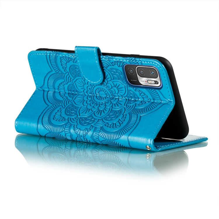 For Xiaomi Redmi Note 10 5G Mandala Embossing Pattern Horizontal Flip PU Leather Case with Holder & Card Slots & Wallet & Lanyard(Blue) - Xiaomi Cases by buy2fix | Online Shopping UK | buy2fix