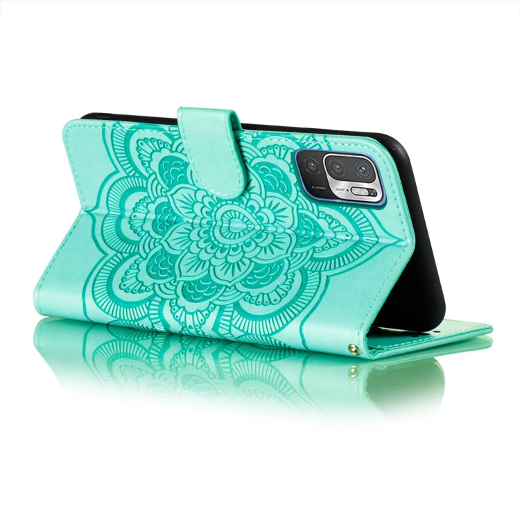 For Xiaomi Redmi Note 10 5G Mandala Embossing Pattern Horizontal Flip PU Leather Case with Holder & Card Slots & Wallet & Lanyard(Green) - Xiaomi Cases by buy2fix | Online Shopping UK | buy2fix