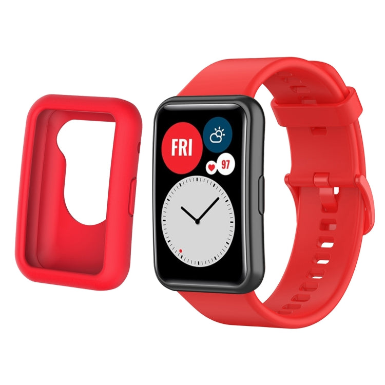 For Huawei Watch Fit Protective Silicone Case + Silicone Watch Band Kit(Red) - Watch Bands by buy2fix | Online Shopping UK | buy2fix