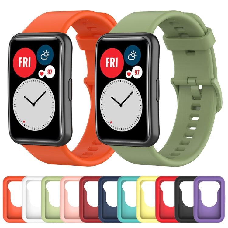 For Huawei Watch Fit Protective Silicone Case + Silicone Watch Band Kit(Wine Red) - Watch Bands by buy2fix | Online Shopping UK | buy2fix