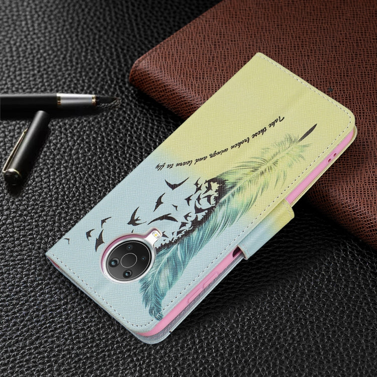 For Nokia G20 / G10 Colored Drawing Pattern Horizontal Flip Leather Case with Holder & Card Slots & Wallet(Feather) by buy2fix