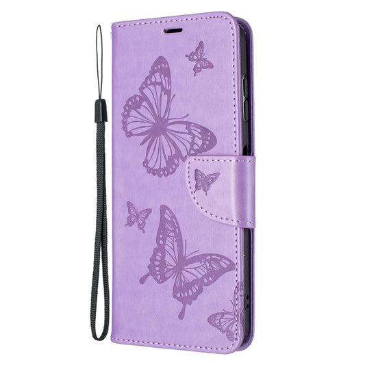 For Nokia G20 / G10 Embossing Two Butterflies Pattern Horizontal Flip PU Leather Case with Holder & Card Slot & Wallet & Lanyard(Purple) by buy2fix