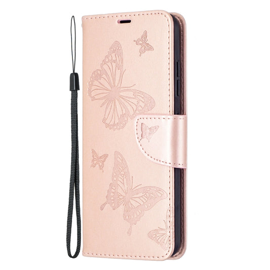 For Nokia 1.4 Embossing Two Butterflies Pattern Horizontal Flip PU Leather Case with Holder & Card Slot & Wallet & Lanyard(Rose Gold) by buy2fix