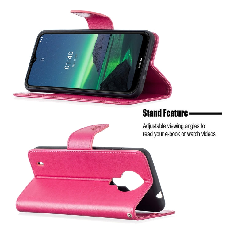 For Nokia 1.4 Embossing Two Butterflies Pattern Horizontal Flip PU Leather Case with Holder & Card Slot & Wallet & Lanyard(Rose Red) - Nokia Cases by buy2fix | Online Shopping UK | buy2fix