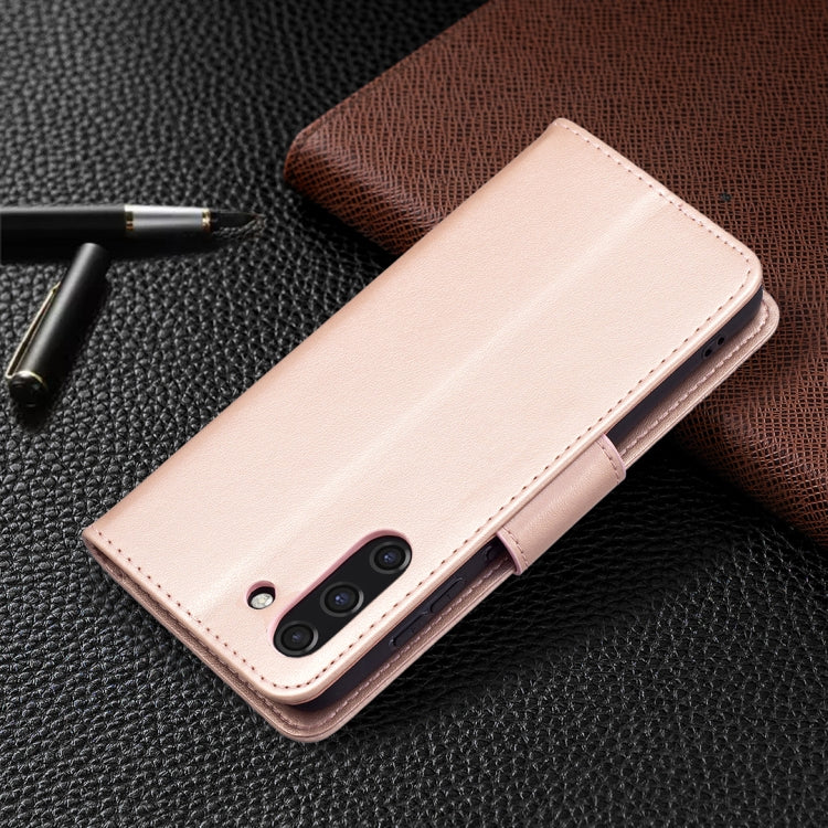 For Samsung Galaxy S21 FE Embossing Two Butterflies Pattern Horizontal Flip PU Leather Case with Holder & Card Slot & Wallet & Lanyard(Rose Gold) by buy2fix