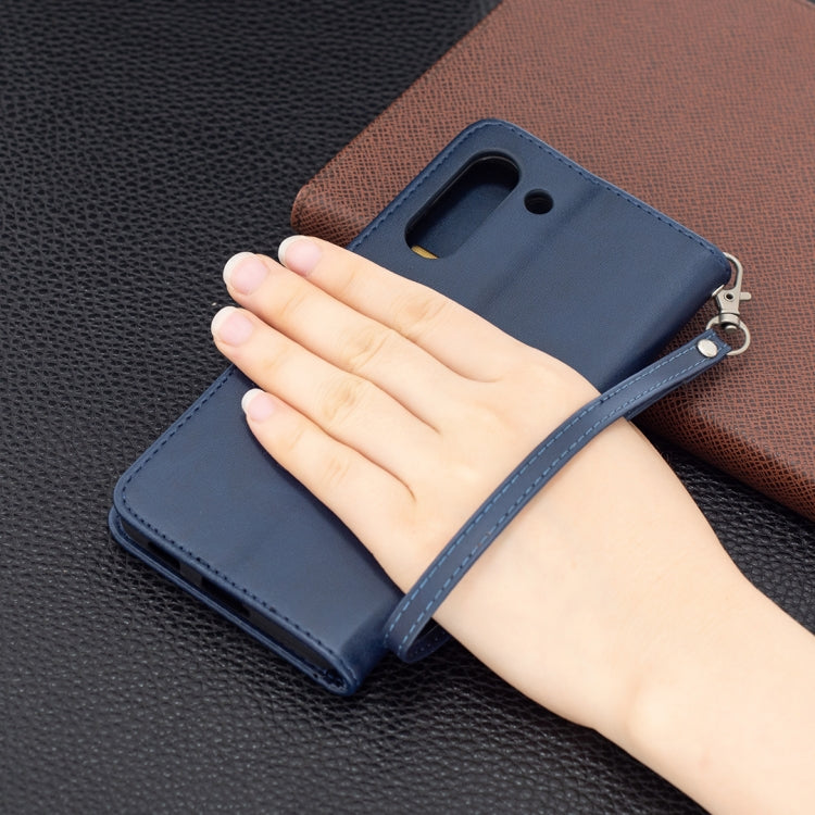 For Samsung Galaxy S21 FE Retro Lambskin Texture Pure Color Horizontal Flip PU Leather Case with Holder & Card Slots & Wallet & Lanyard(Blue) by buy2fix