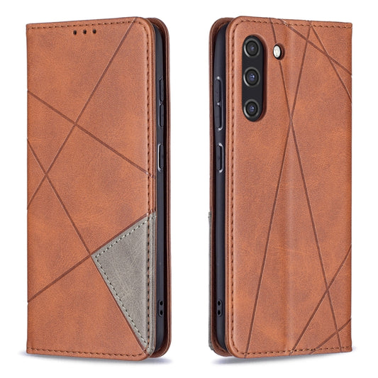 For Samsung Galaxy S21 FE Rhombus Texture Horizontal Flip Magnetic Leather Case with Holder & Card Slots & Wallet(Brown) by buy2fix