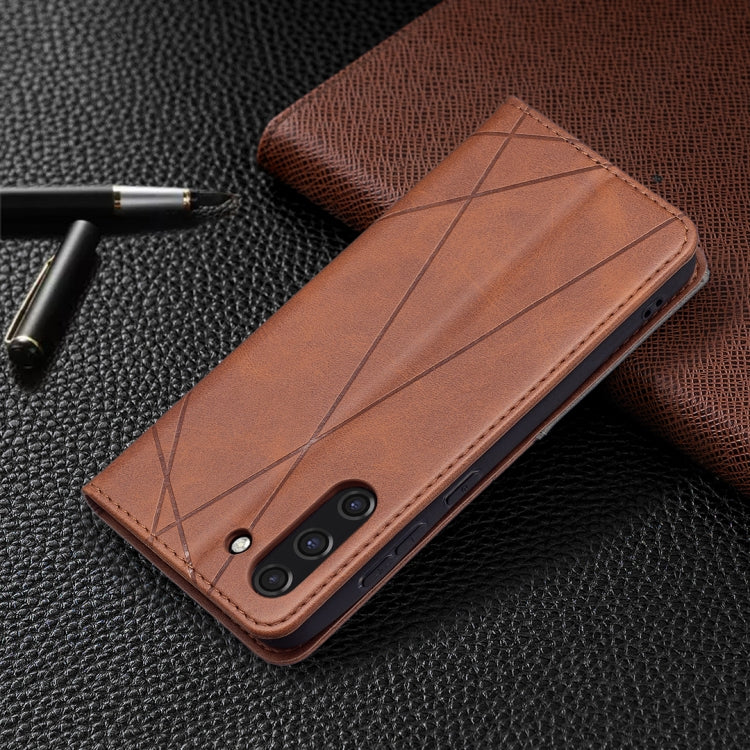 For Samsung Galaxy S21 FE Rhombus Texture Horizontal Flip Magnetic Leather Case with Holder & Card Slots & Wallet(Brown) by buy2fix
