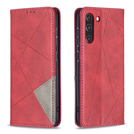 For Samsung Galaxy S21 FE Rhombus Texture Horizontal Flip Magnetic Leather Case with Holder & Card Slots & Wallet(Red) by buy2fix