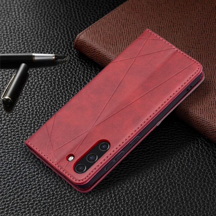 For Samsung Galaxy S21 FE Rhombus Texture Horizontal Flip Magnetic Leather Case with Holder & Card Slots & Wallet(Red) by buy2fix