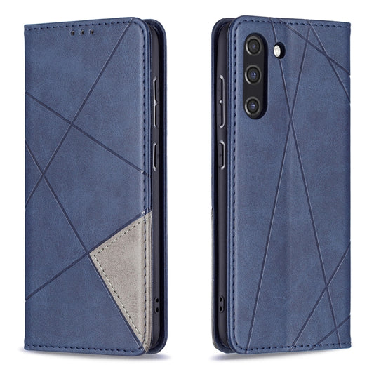For Samsung Galaxy S21 FE Rhombus Texture Horizontal Flip Magnetic Leather Case with Holder & Card Slots & Wallet(Blue) by buy2fix