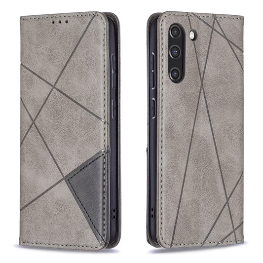 For Samsung Galaxy S21 FE Rhombus Texture Horizontal Flip Magnetic Leather Case with Holder & Card Slots & Wallet(Grey) by buy2fix