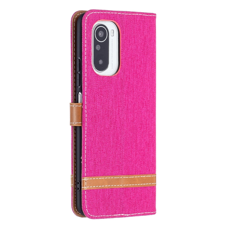 For Xiaomi Mi 11i / Poco F3 / Redmi K40 Color Matching Denim Texture Horizontal Flip Leather Case with Holder & Card Slots & Wallet & Lanyard(Rose Red) - Xiaomi Cases by buy2fix | Online Shopping UK | buy2fix