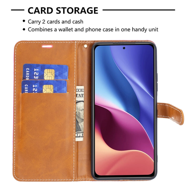 For Xiaomi Mi 11i / Poco F3 / Redmi K40 Color Matching Denim Texture Horizontal Flip Leather Case with Holder & Card Slots & Wallet & Lanyard(Rose Red) - Xiaomi Cases by buy2fix | Online Shopping UK | buy2fix