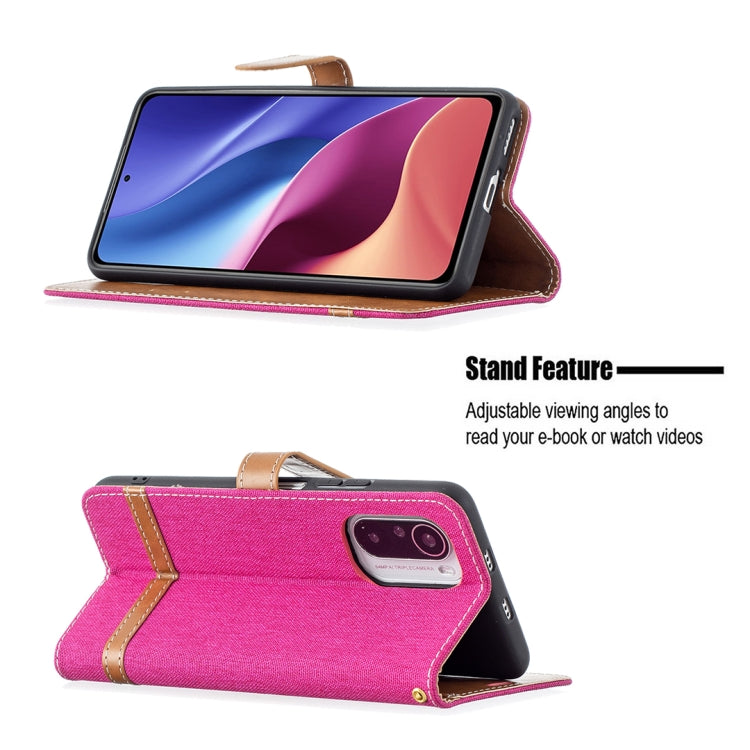 For Xiaomi Mi 11i / Poco F3 / Redmi K40 Color Matching Denim Texture Horizontal Flip Leather Case with Holder & Card Slots & Wallet & Lanyard(Rose Red) - Xiaomi Cases by buy2fix | Online Shopping UK | buy2fix