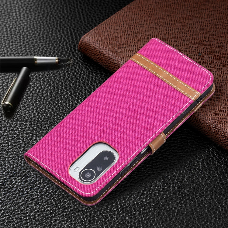 For Xiaomi Mi 11i / Poco F3 / Redmi K40 Color Matching Denim Texture Horizontal Flip Leather Case with Holder & Card Slots & Wallet & Lanyard(Rose Red) - Xiaomi Cases by buy2fix | Online Shopping UK | buy2fix