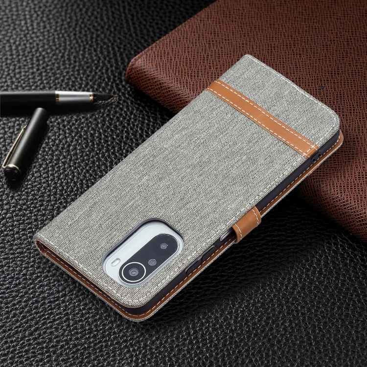 For Xiaomi Mi 11i / Poco F3 / Redmi K40 Color Matching Denim Texture Horizontal Flip Leather Case with Holder & Card Slots & Wallet & Lanyard(Grey) by buy2fix