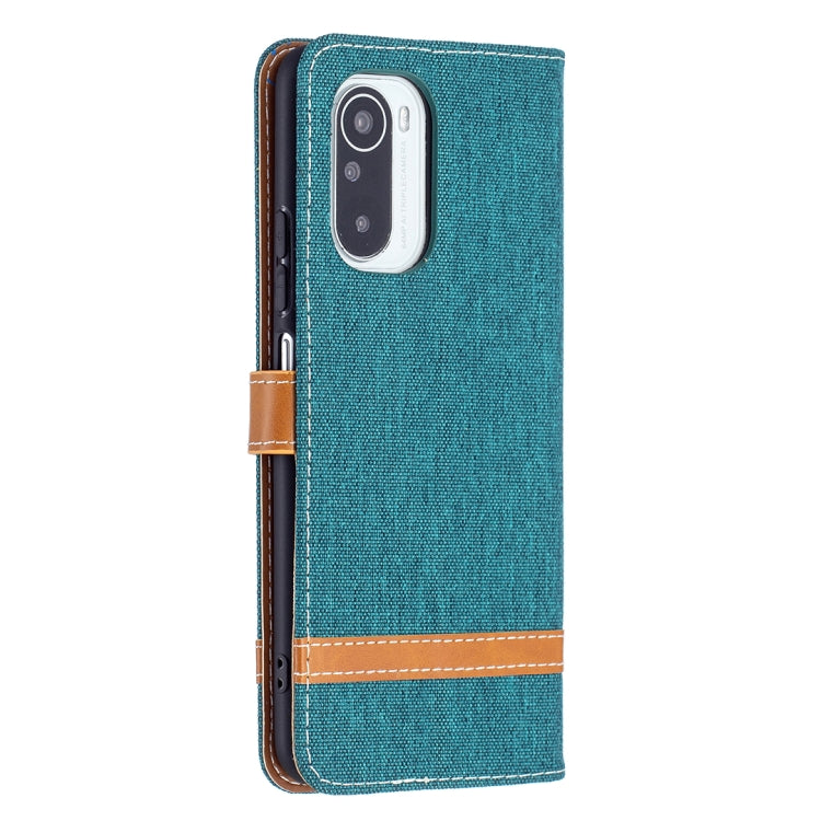 For Xiaomi Mi 11i / Poco F3 / Redmi K40 Color Matching Denim Texture Horizontal Flip Leather Case with Holder & Card Slots & Wallet & Lanyard(Green) - Xiaomi Cases by buy2fix | Online Shopping UK | buy2fix