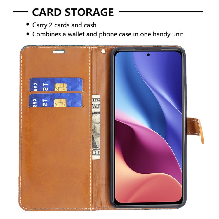 For Xiaomi Mi 11i / Poco F3 / Redmi K40 Color Matching Denim Texture Horizontal Flip Leather Case with Holder & Card Slots & Wallet & Lanyard(Green) - Xiaomi Cases by buy2fix | Online Shopping UK | buy2fix
