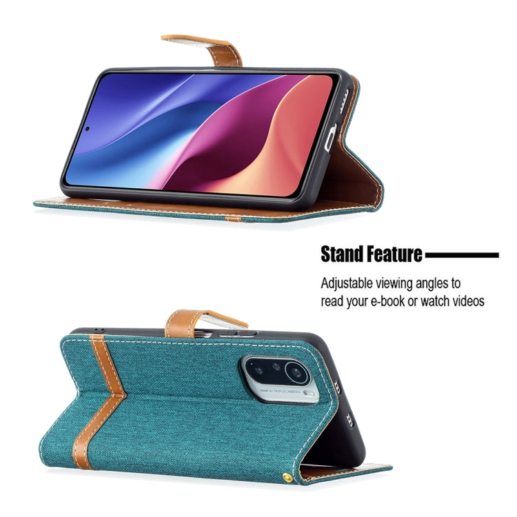 For Xiaomi Mi 11i / Poco F3 / Redmi K40 Color Matching Denim Texture Horizontal Flip Leather Case with Holder & Card Slots & Wallet & Lanyard(Green) - Xiaomi Cases by buy2fix | Online Shopping UK | buy2fix