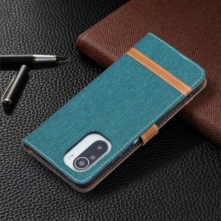 For Xiaomi Mi 11i / Poco F3 / Redmi K40 Color Matching Denim Texture Horizontal Flip Leather Case with Holder & Card Slots & Wallet & Lanyard(Green) - Xiaomi Cases by buy2fix | Online Shopping UK | buy2fix