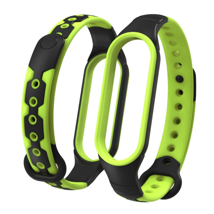 For Xiaomi Mi Band 6 / Band 5 Two-color Silicone Breathable Replacement Watchbands(Black Green) - Watch Cases by buy2fix | Online Shopping UK | buy2fix