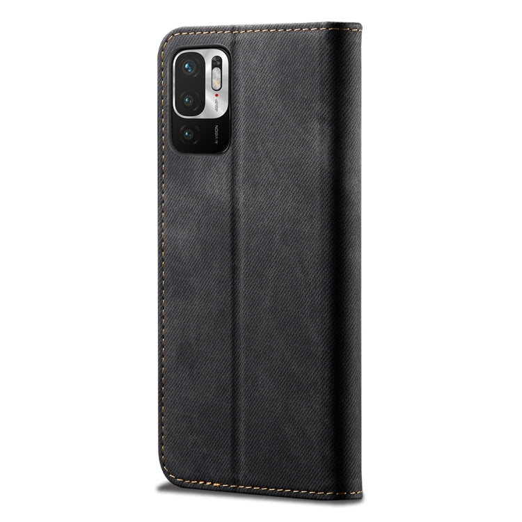 For Xiaomi Redmi Note 10 5G Denim Texture Casual Style Horizontal Flip Leather Case with Holder & Card Slots & Wallet(Black) - Xiaomi Cases by buy2fix | Online Shopping UK | buy2fix