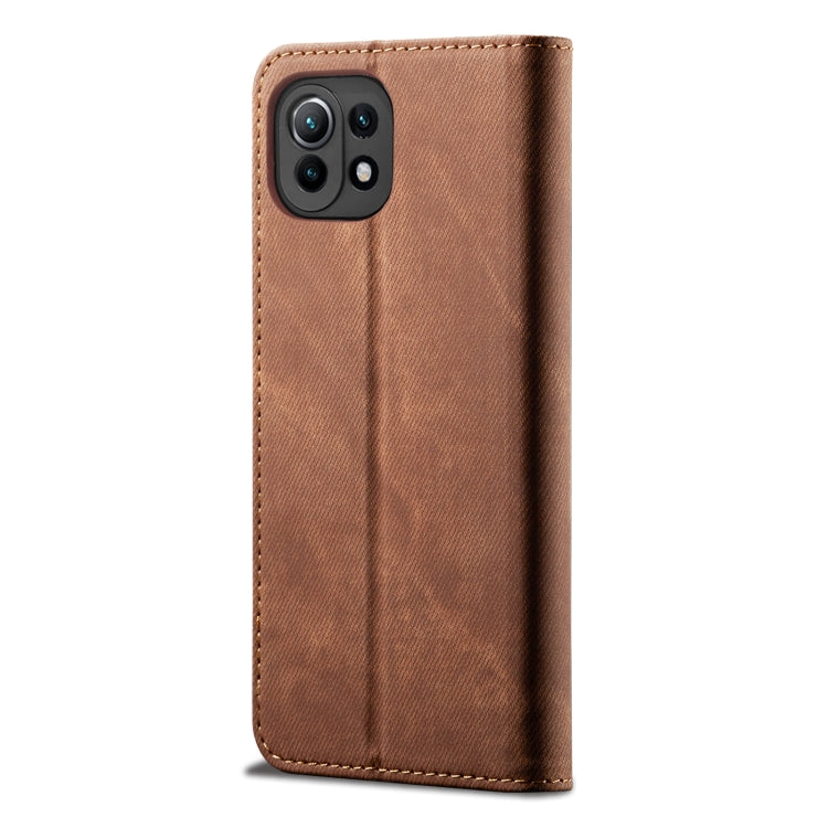 For Xiaomi Mi 11 Lite Denim Texture Casual Style Horizontal Flip Leather Case with Holder & Card Slots & Wallet(Brown) - Xiaomi Cases by buy2fix | Online Shopping UK | buy2fix