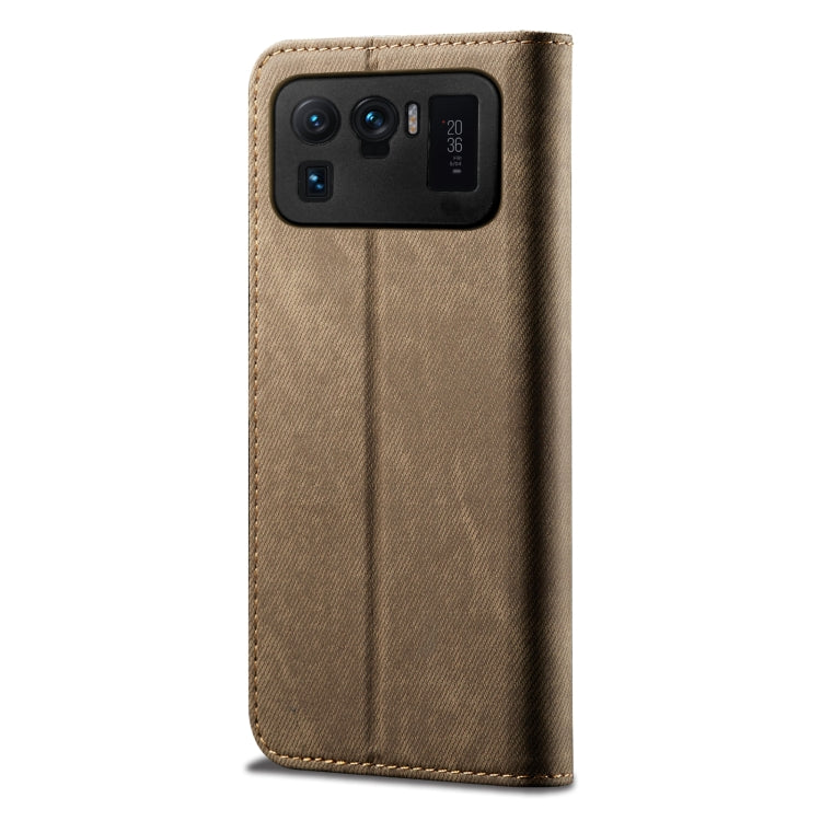 For Xiaomi Mi 11 Ultra Denim Texture Casual Style Horizontal Flip Leather Case with Holder & Card Slots & Wallet(Khaki) - Xiaomi Cases by buy2fix | Online Shopping UK | buy2fix