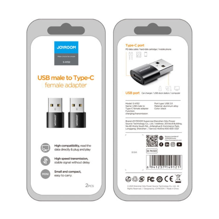 JOYROOM S-H152 3A USB Male to USB-C / Type-C Female OTG Adapter(Black) by JOYROOM