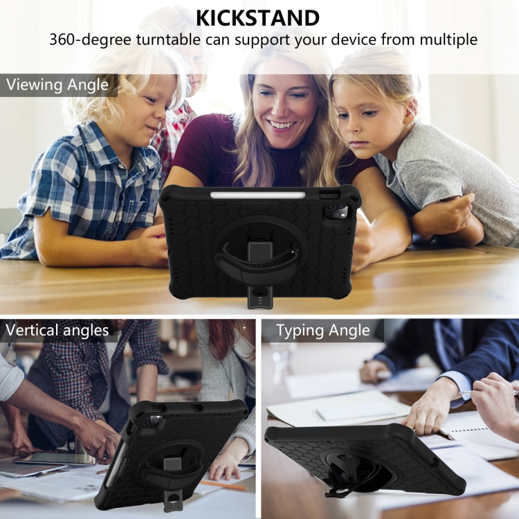 For iPad Pro 11 2022 / 2021 / 2020 / 2018 360 Degree Rotation Honeycomb Shockproof Silicone PC Protective Tablet Case with Holder & Shoulder Strap & Hand Strap(Black) by buy2fix