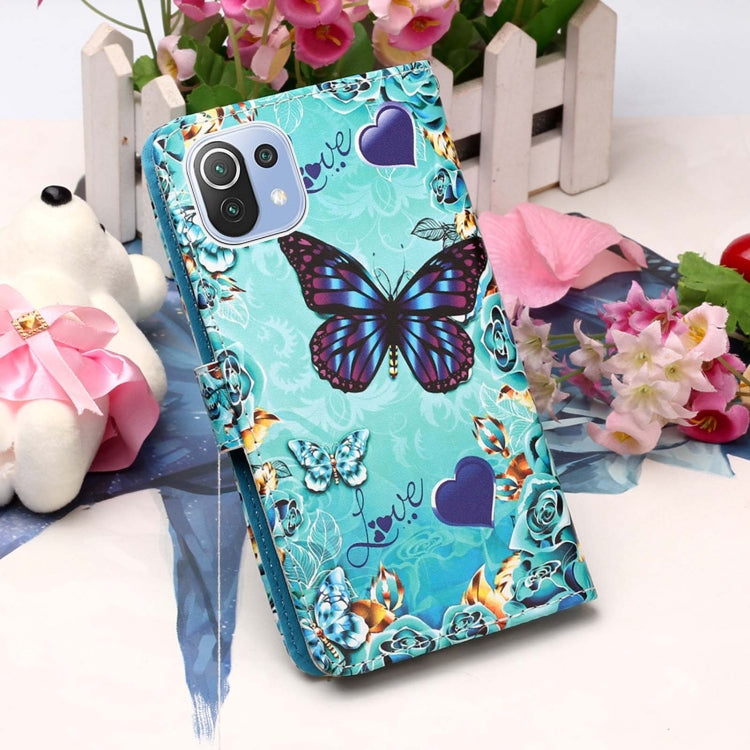 For Xiaomi Mi 11 Lite Colored Drawing Pattern Plain Weave Horizontal Flip Leather Case with Holder & Card Slot & Wallet & Lanyard(Caring Butterfly) by buy2fix