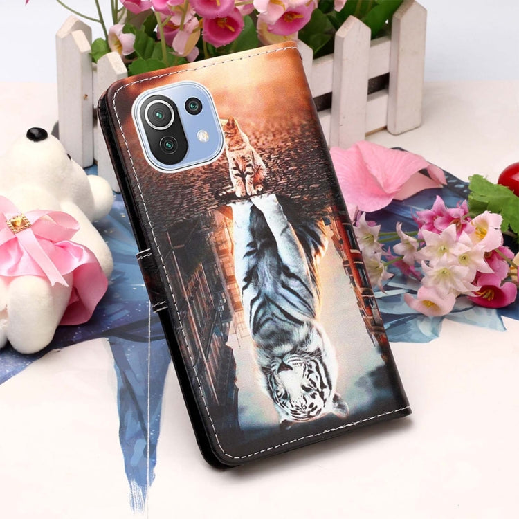 For Xiaomi Mi 11 Lite Colored Drawing Pattern Plain Weave Horizontal Flip Leather Case with Holder & Card Slot & Wallet & Lanyard(Cats And Tigers) by buy2fix