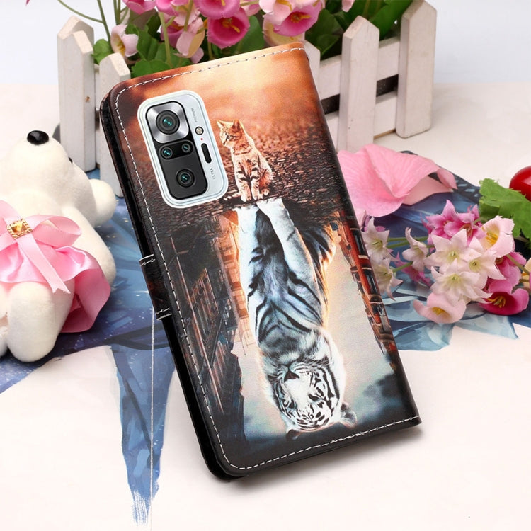 For Xiaomi Redmi Note 10 Pro / Note 10 Pro Max Colored Drawing Pattern Plain Weave Horizontal Flip Leather Case with Holder & Card Slot & Wallet & Lanyard(Cats And Tigers) by buy2fix
