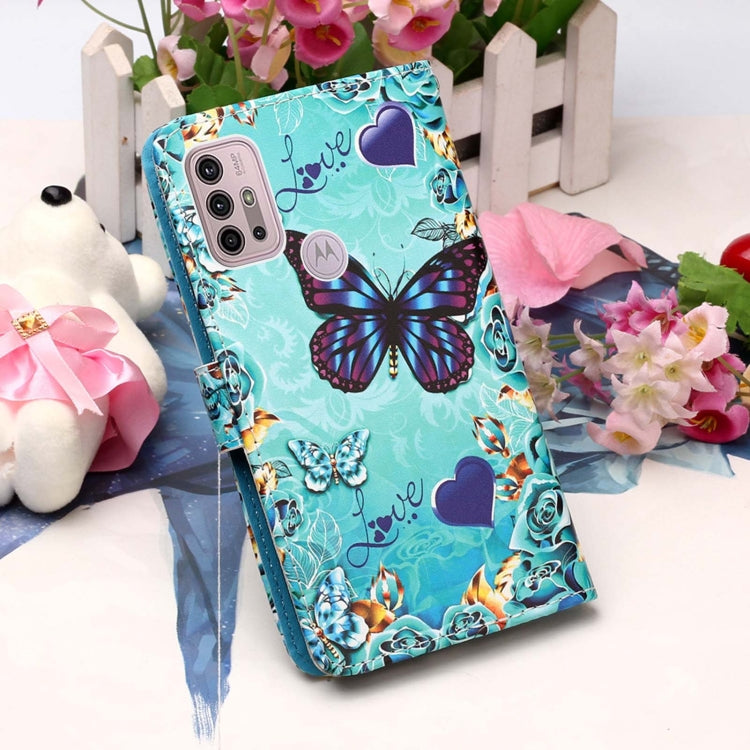 For Motorola Moto G30 / G10 / G10 Power Colored Drawing Pattern Plain Weave Horizontal Flip Leather Case with Holder & Card Slot & Wallet & Lanyard(Caring Butterfly) by buy2fix