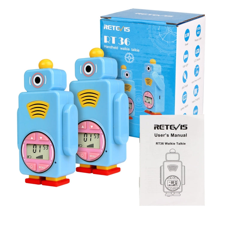 1 Pair RETEVIS RT36 US Frequency 462.5625-467.7125MHz 14CHS Children Handheld Walkie Talkie, US Plug(Sky Blue) by RETEVIS