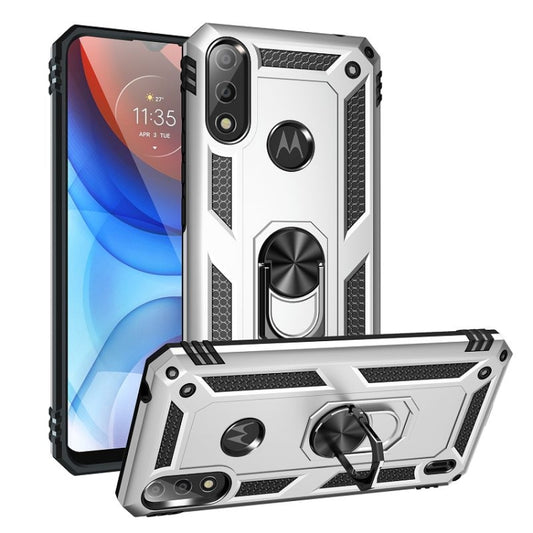 For Motorola Moto E7 Power (2021) Shockproof TPU + PC Protective Case with 360 Degree Rotating Holder(Silver) by buy2fix