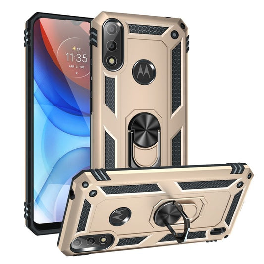 For Motorola Moto E7 Power (2021) Shockproof TPU + PC Protective Case with 360 Degree Rotating Holder(Gold) by buy2fix