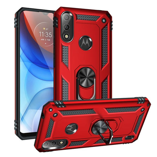 For Motorola Moto E7 Power (2021) Shockproof TPU + PC Protective Case with 360 Degree Rotating Holder(Red) by buy2fix