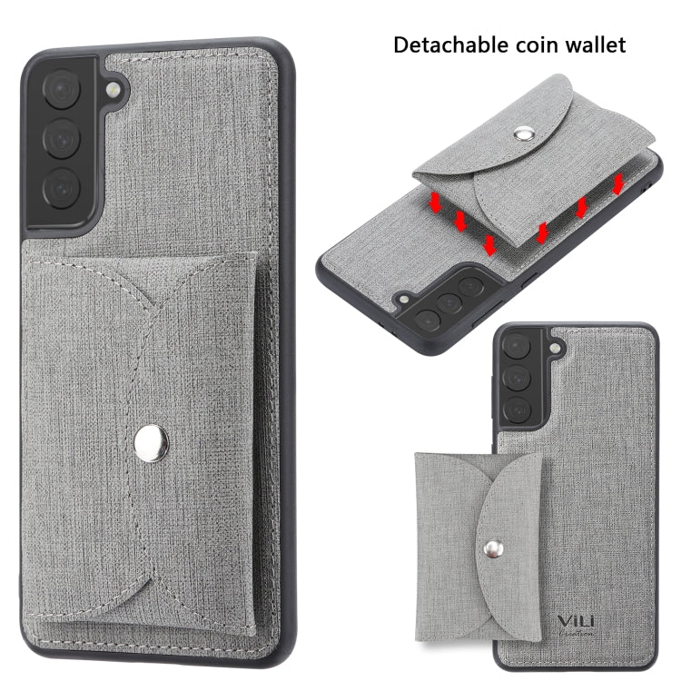 For Samsung Galaxy S21 5G ViLi T Series TPU + PU Woven Fabric Magnetic Protective Case with Wallet(Grey) - Galaxy S21 5G Cases by ViLi | Online Shopping UK | buy2fix