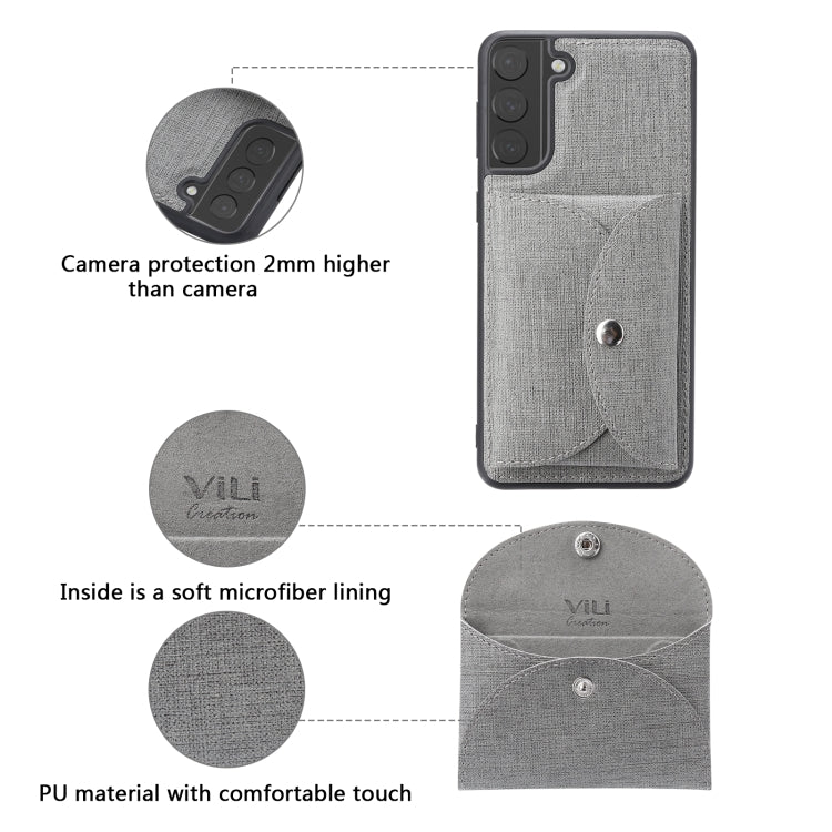 For Samsung Galaxy S21 5G ViLi T Series TPU + PU Woven Fabric Magnetic Protective Case with Wallet(Grey) - Galaxy S21 5G Cases by ViLi | Online Shopping UK | buy2fix