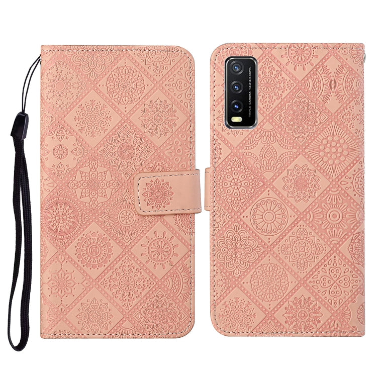 For vivo Y20 Ethnic Style Embossed Pattern Horizontal Flip Leather Case with Holder & Card Slots & Wallet & Lanyard(Pink) - vivo Cases by buy2fix | Online Shopping UK | buy2fix
